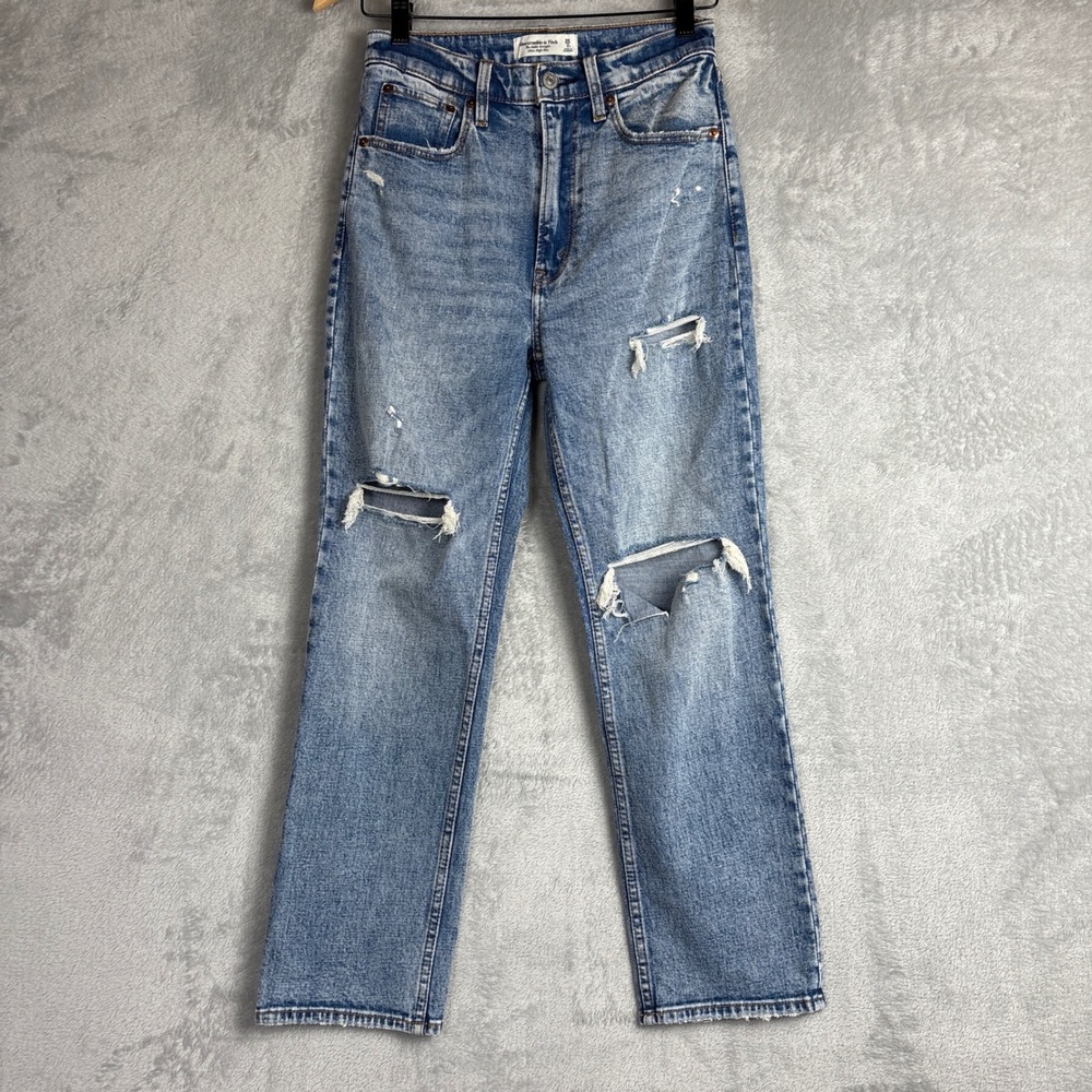 Abercrombie & Fitch Ankle Straight‎ Ultra High Rise Distressed Jeans 26/2 Blue